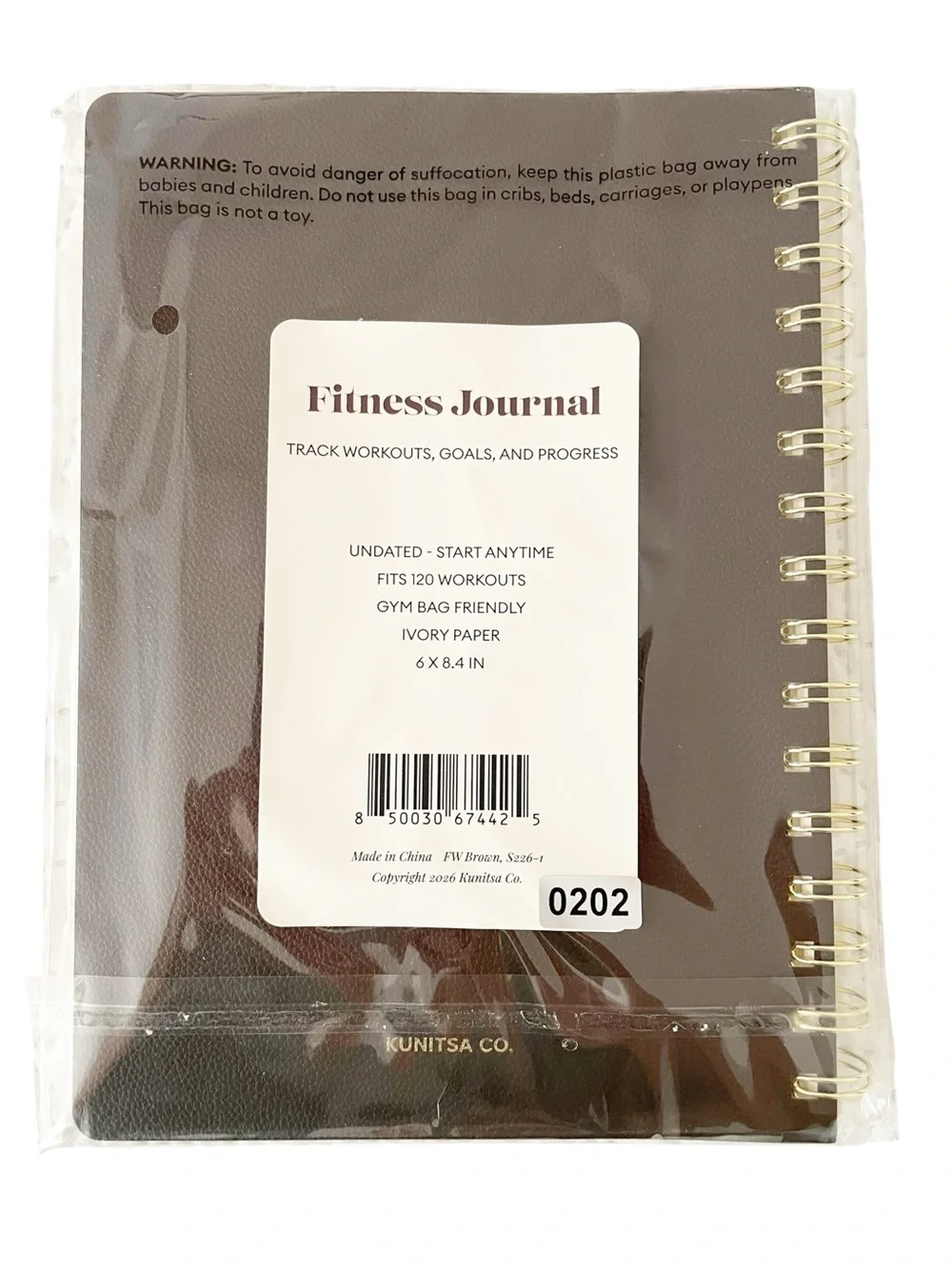 Kunitsa Co. Fitness Journal Track Workouts, Meals, and Weight Loss Brown 6x8.5”